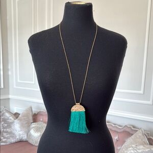 Gold and Green Tassel Necklace